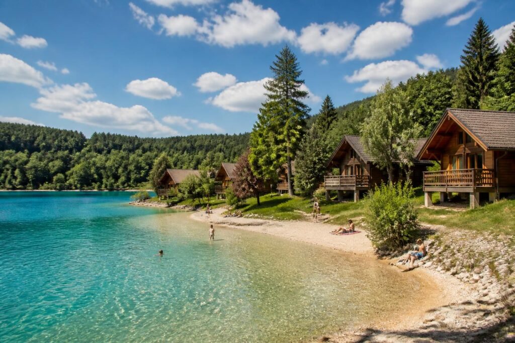 découvrez le domaine de chalain dans le jura : location de chalets confortables et accès aux plages idylliques pour des vacances inoubliables en pleine nature.