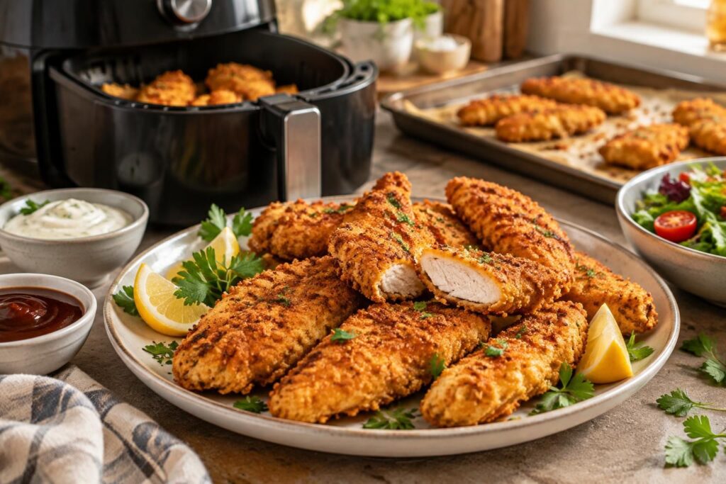 préparez des tenders de poulet maison croustillants au four ou à l’air fryer grâce à nos recettes faciles et astuces pour une cuisson parfaite.